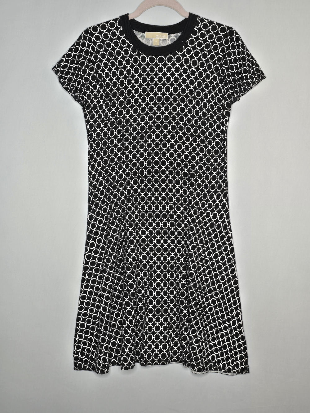 Michael Kors Black and White Short-Sleeve Fit-and-Flare Dress